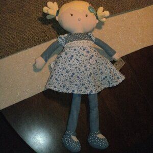 Bonikka 15" Soft Plush Rag Doll Lovey Blonde Hair Blue Floral Dress